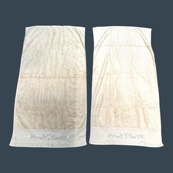 Home Spa Embroidered Floral Bath Towel Portugal Set Of 7 Cotton Beige READ - Picture 3 of 10